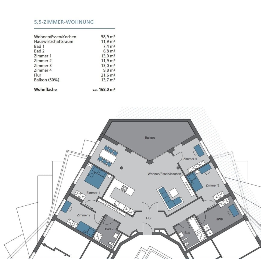 Grundrissbeispiel 5,5 Zimmer